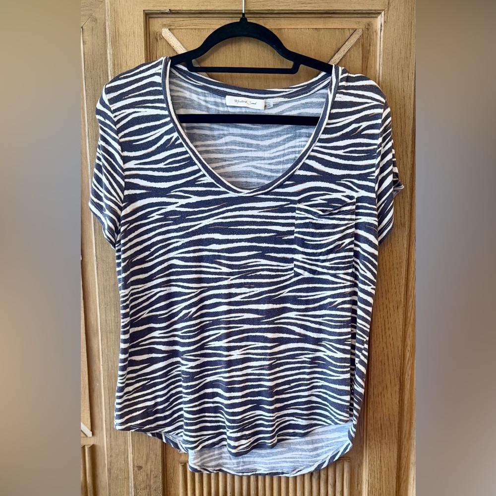 Mustard Seed Brown and White Zebra Scoop Pocket Tee